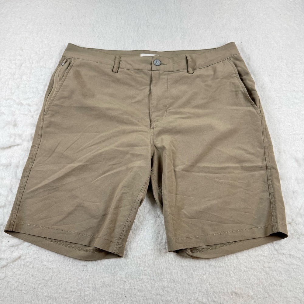 Tasc Performance Shorts Mens Size 33 Beige Chino 9 Inseam Tailored Stretch